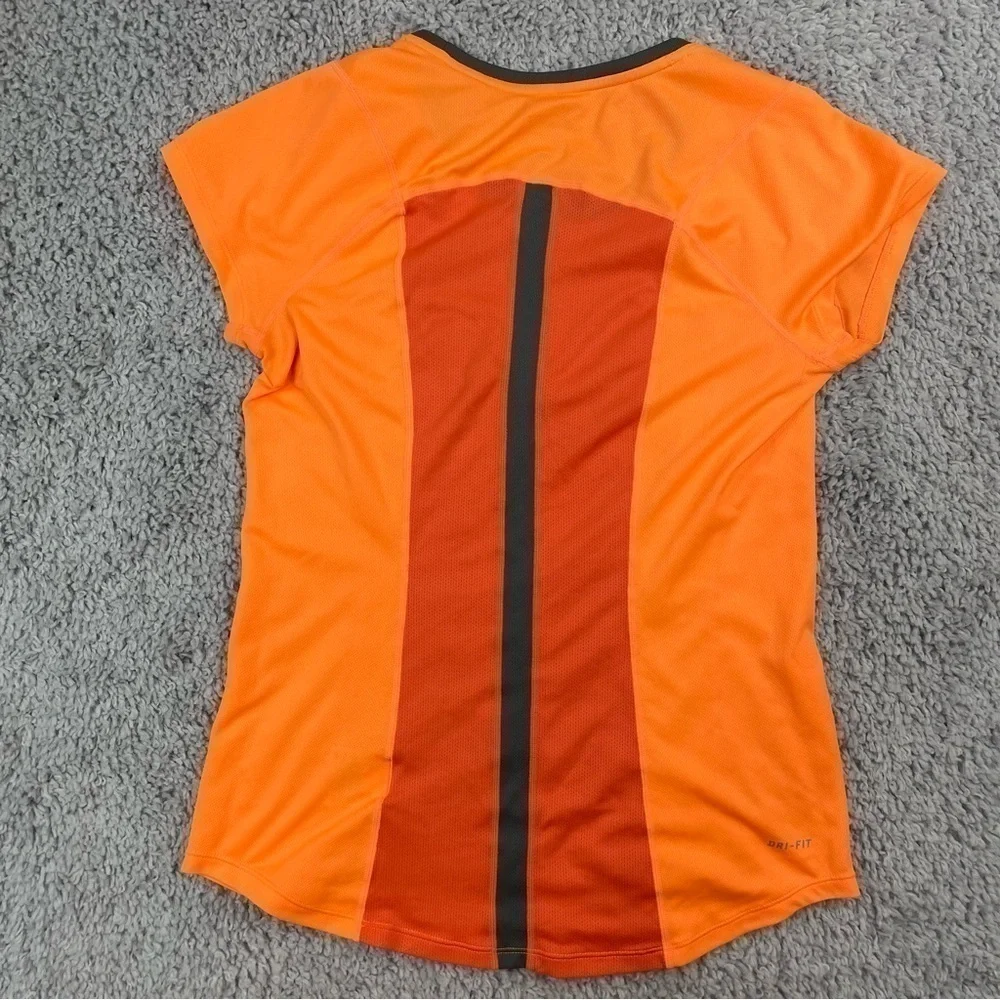 Nike Top Womens Medium Running Shirt Bright Neon Orange Night Run Active Track
